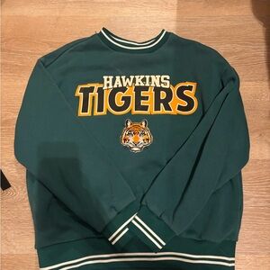 Hawkins Tigers Green Sweatshirt with Tiger Graphic